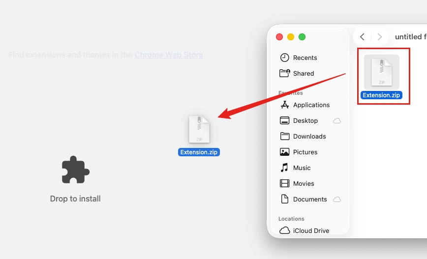 拡張機能パッケージをページにドラッグしてインストール